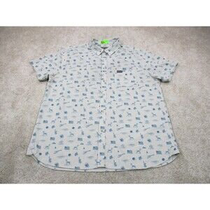 Burlebo Shirt Men XL Beige Lone Star State Texas Print Performance Button Up